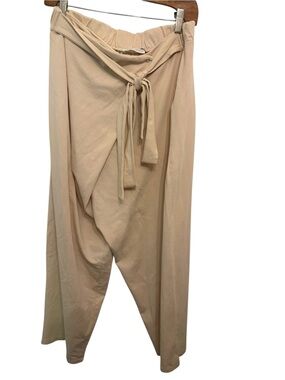 Zara Beige Draped Tie-Waist Wide-Leg Pants